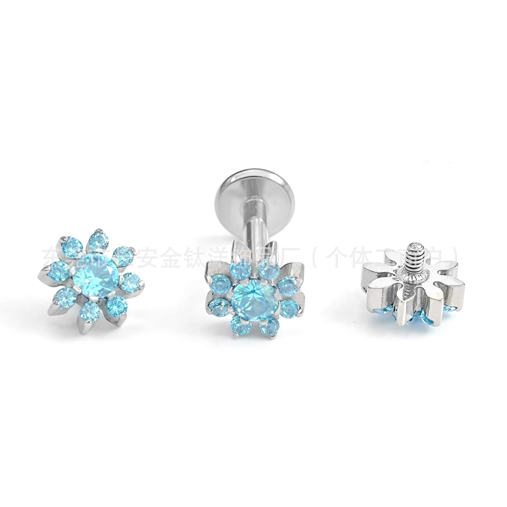 F136 Titanium Full Diamond Snowflake Zircon Lip Nail Nose Nail Ear Nail Ear Bone Nail G23 Titanium Alloy Body Piercing Jewelry - Image 3
