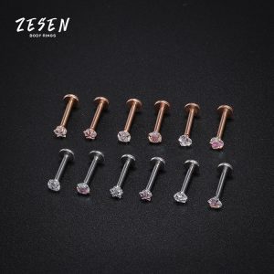 Cross-Border New Personality Zircon Stainless Steel Lip Nail Lip Ring European and American Thread Inner Tooth Lip Decoration Piercing Jewelry Wholesale