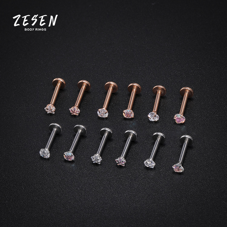 Cross-Border New Personality Zircon Stainless Steel Lip Nail Lip Ring European and American Thread Inner Tooth Lip Decoration Piercing Jewelry Wholesale - Image 2