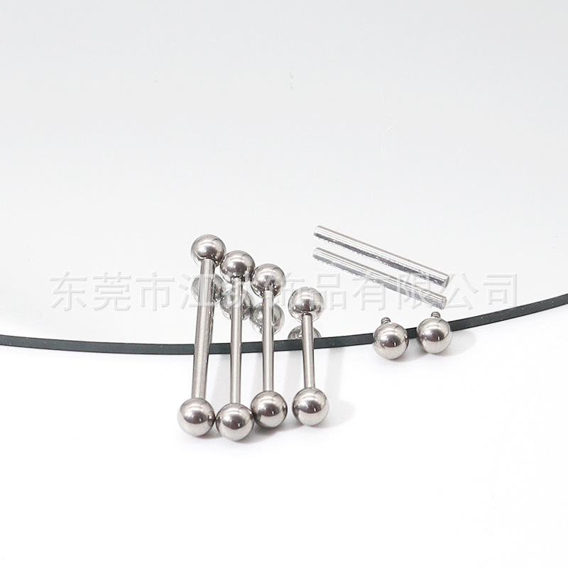 F136 Titanium Tongue Nail Internally Threaded Double Head Round Ball Straight Rod Body Piercing Jewelry Ear Bridge - Image 3