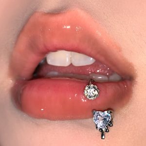 4-Color Super Shiny Heart-Shaped Zircon Lip Ring Titanium Steel External Thread Mud Ball Ear Cartilage Ring Piercing Jewelry