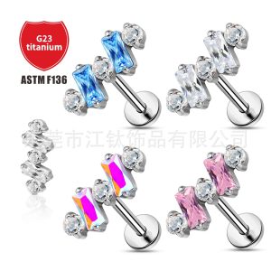 G23 Titanium Labret Stud Lip Earring 1.2x10mm Round Zircon Square Diamond Geometric