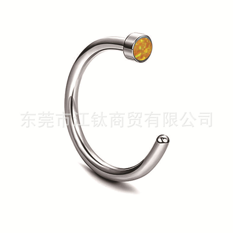 G23 Titanium Real Opal Nose Ring Fish Hook C-Shaped Inlaid Opal Nose Stud Titanium Alloy Piercing Jewelry - Image 5