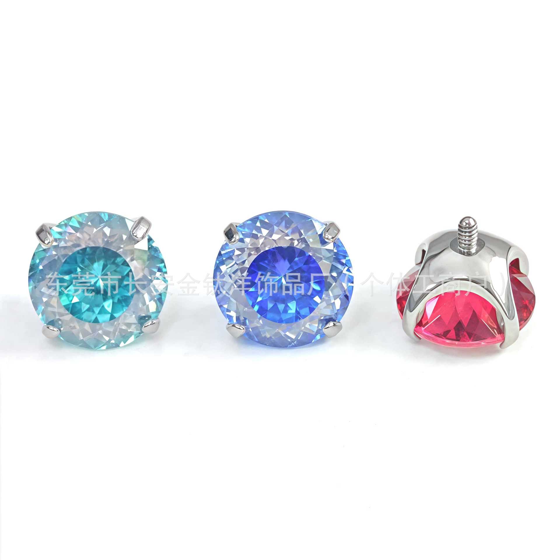 F136 Titanium Round Base Inlaid with Sugar Heart Rose Lip Stud Nose Stud Ear Stud G23 Titanium Alloy Piercing Jewelry Ear Bone Stud - Image 2