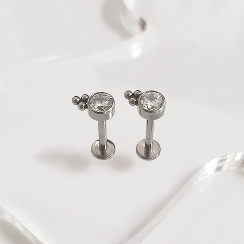 F136 Titanium Ear Stud with Zircon Beads - 12mm Labret Stud for Cartilage Helix Tragus Piercing - Image 4