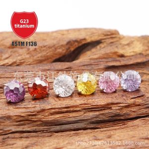 F136 Titanium Stud Earrings with Fireworks Zirconium - G23 Titanium Alloy Thread Pin for Ear Bone Nail - Body Piercing Jewelry Lip Nail Earrings