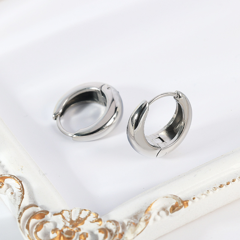 Gold Geometric Polished Stainless Steel Earrings for Women, Simple Versatile Hoop Style - Image 3