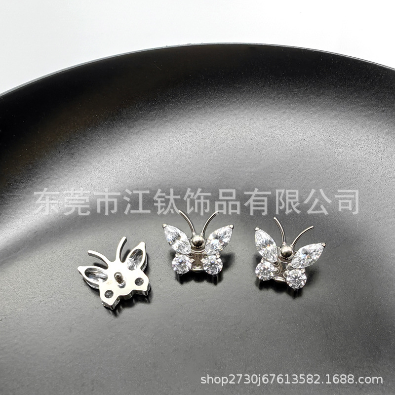 G23 Titanium Butterfly Ear Stud with Zircon Inlay for Cartilage Piercing - Image 2