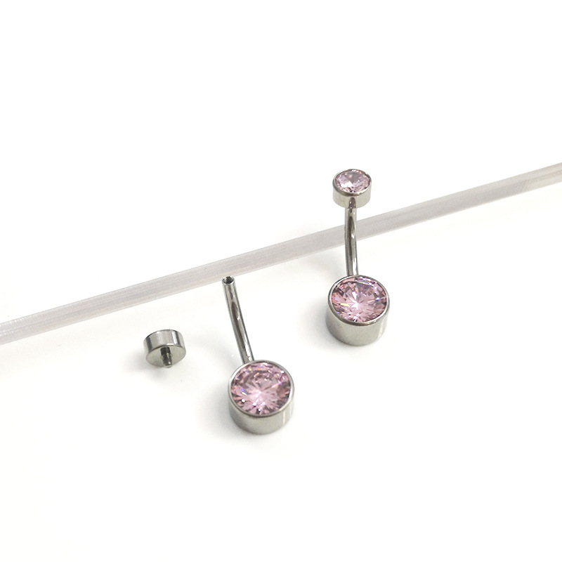 G23 Titanium Navel Ring with 5A Zircon Inner Threaded Cylindrical Belly Button Jewelry - Image 3