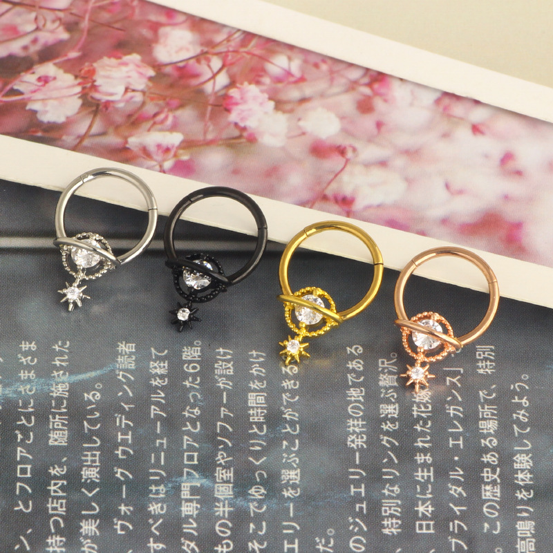 Star Ball Septum Ring Nose Clip Nose Nail Ear Bone Nail Nose Jewelry Septum Piercing - Rose Gold Stainless Steel - Image 2