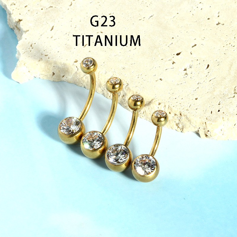 G23 Titanium Navel Ring with Zircon - Body Piercing Jewelry Belly Button Ring 8-10-12-14mm Single Sold - Image 3