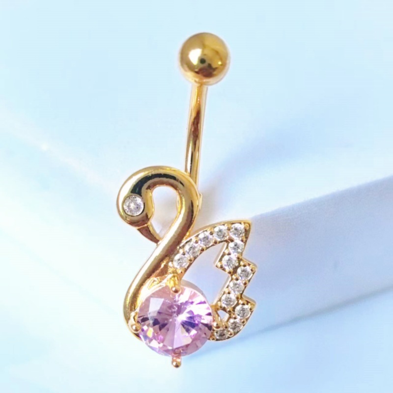Fashionable Little Swan Belly Button Ring Copper Plated White Gold Tone CZ Dangle Navel Jewelry for Women - Image 3