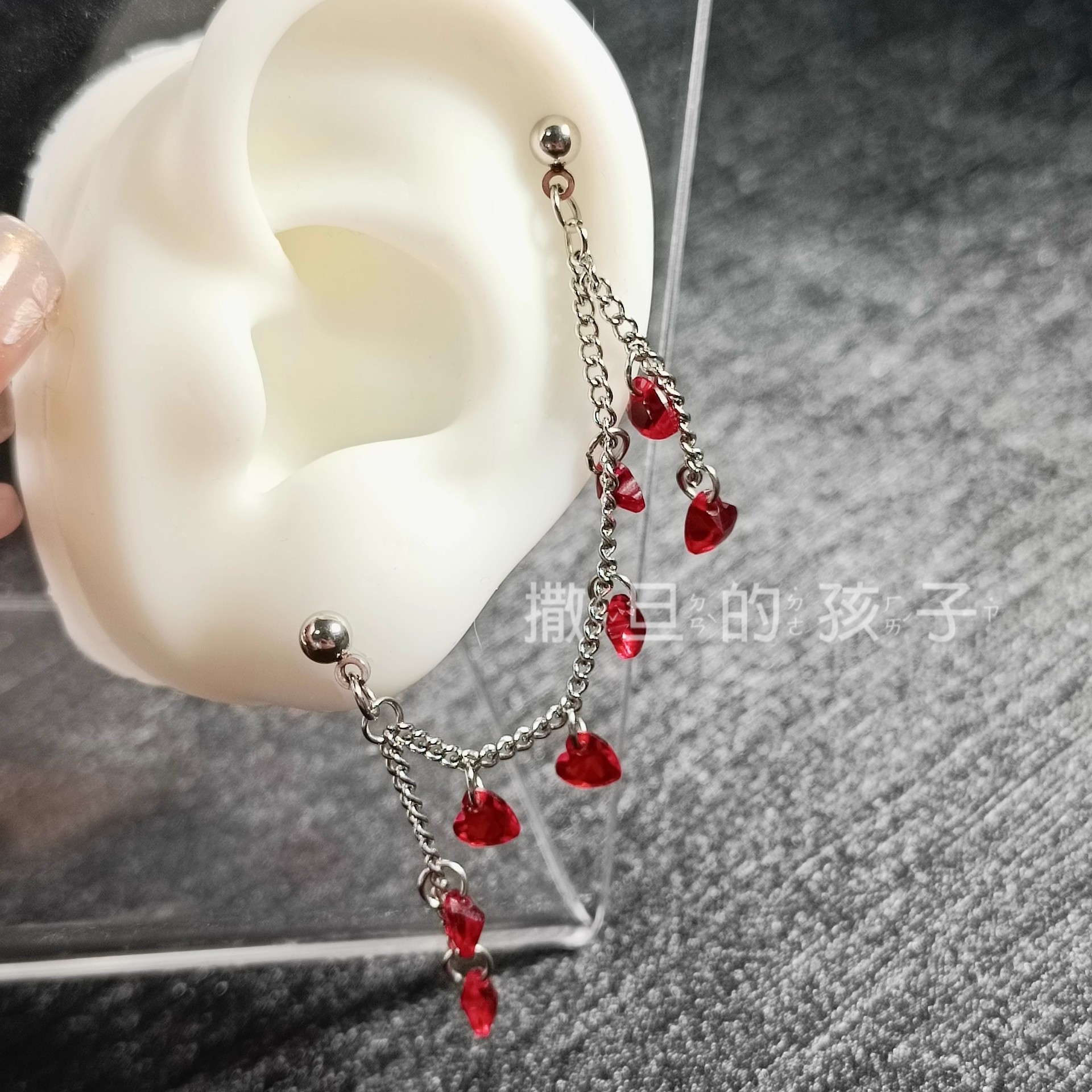 Rose Love Double Ear Hole Ear Bone Nail Titanium Steel Earrings CZ Heart Sweet Cool Wind Wholesale - Image 4