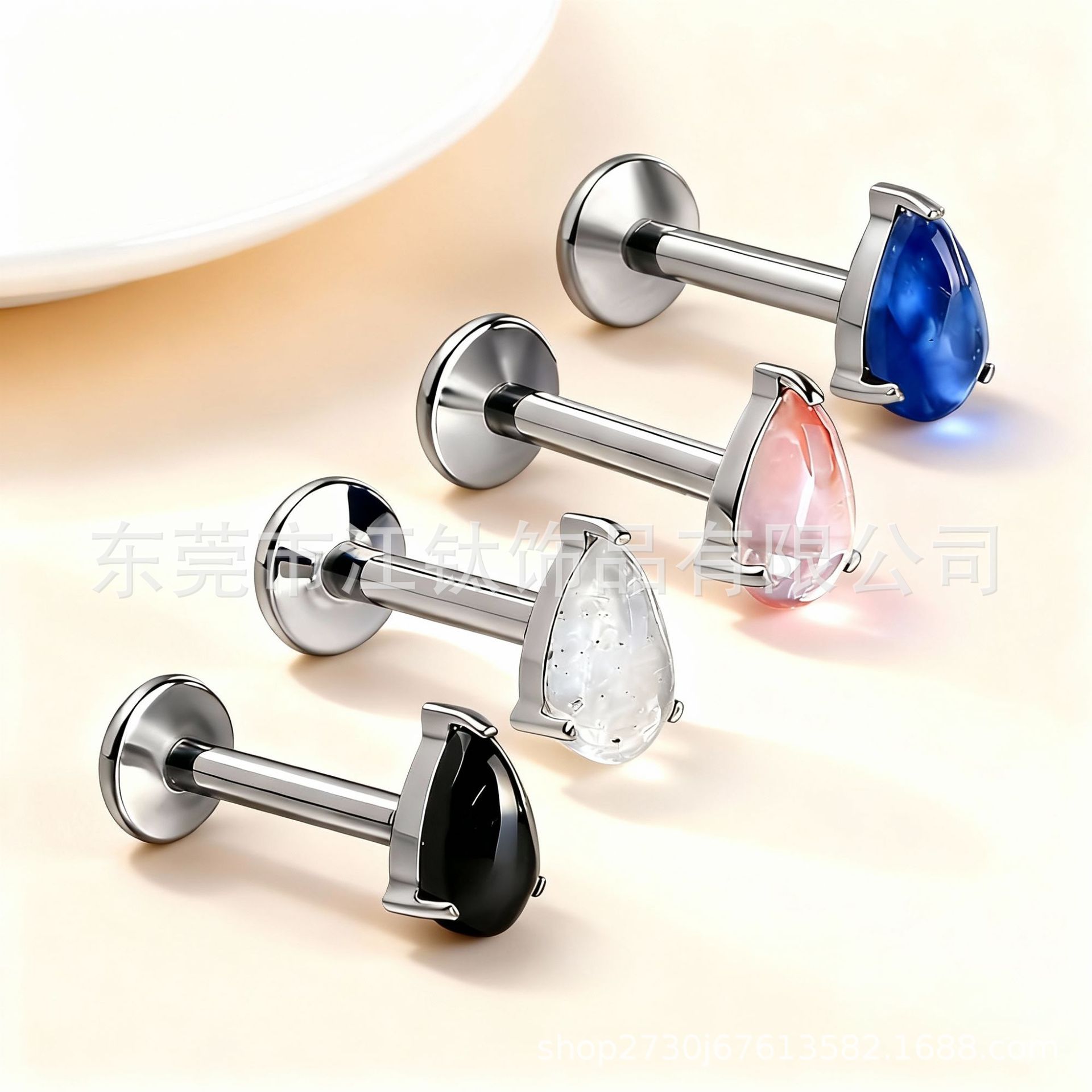 G23 Titanium Earring Stud Natural Stone Water Drop Geometric Polished Unisex Body Piercing Earrings - Image 3