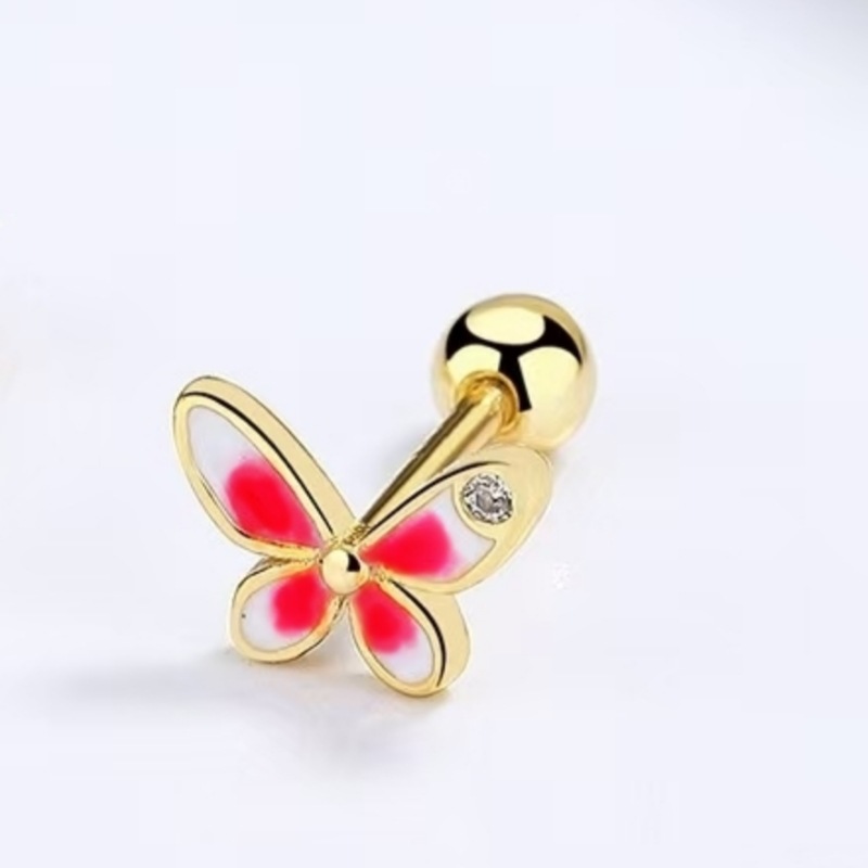 Drip Glaze Screw Small Butterfly Earrings Sweet Girly Twist Ball Ear Bone Nails 18K Gold Plated Copper Cartilage Studs - Image 2