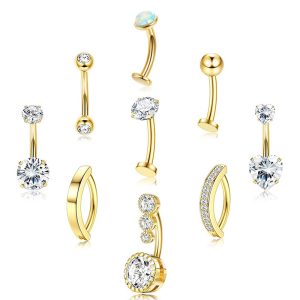Spot New 9 Piece Set of Navel Rings Fashionable Zircon Encrusted Stainless Steel Belly Button Jewelry