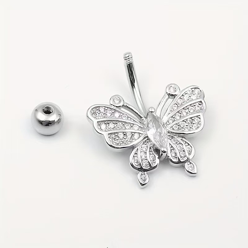Gold Butterfly Belly Ring Stainless Steel Micro-Inlaid Zircon Belly Button Piercing Jewelry - Image 2