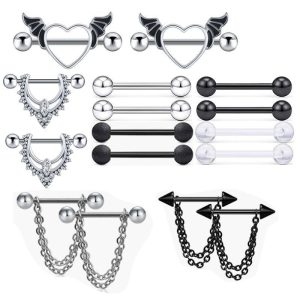 Stainless Steel Black Chain Breast Ring Set with Diamond-Embedded Nipple Jewelry for Amazon Wishlist