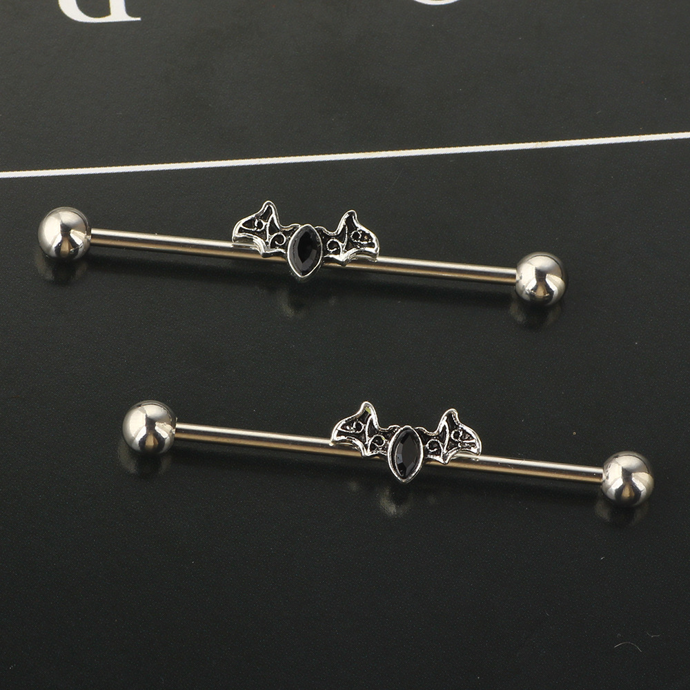 Bat Diamond Long Rod Ear Studs Industrial Bridge Barbell Body Piercing Jewelry 316L Surgical Steel - Image 3