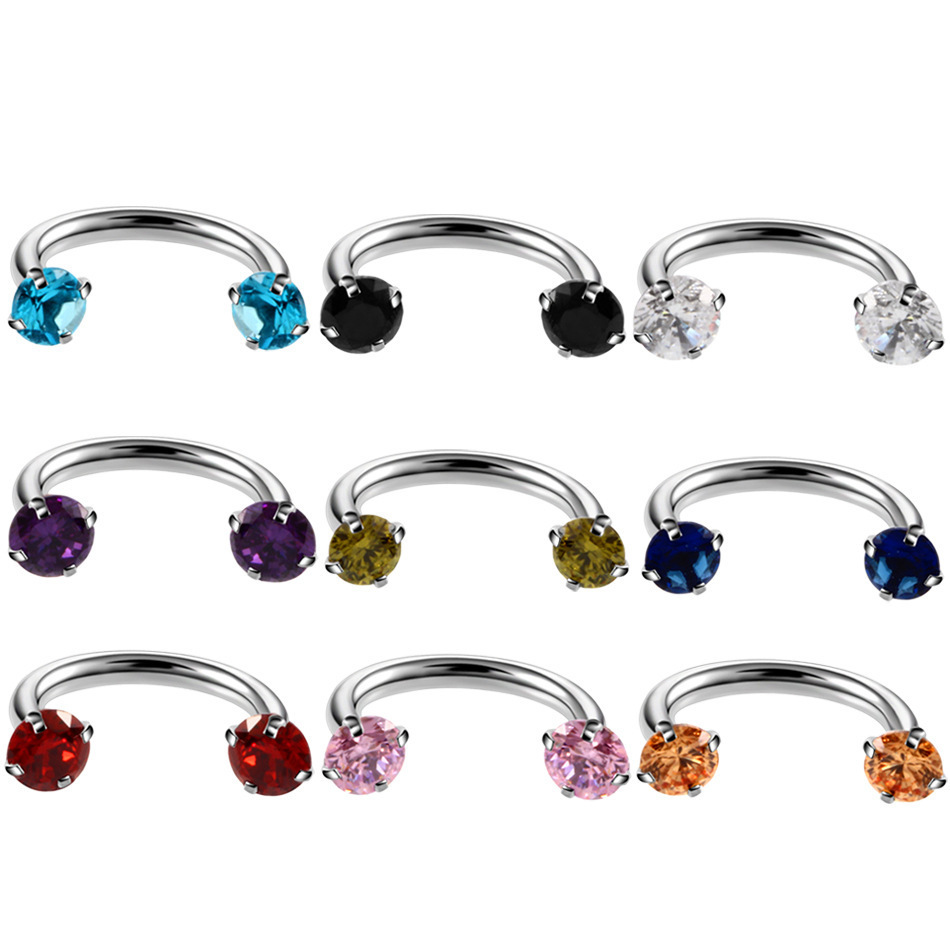G23 Titanium Alloy Horseshoe Nose Ring with Zircon Double Internal Thread Eyebrow Piercing Jewelry - Image 3
