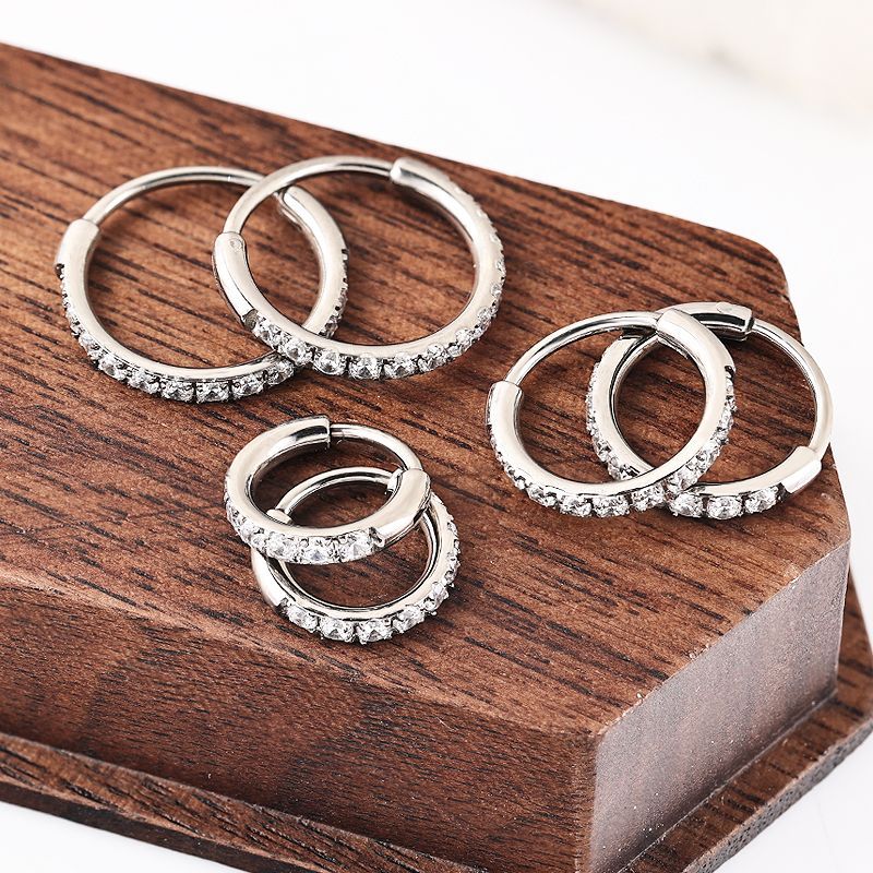 Zesen F136 Titanium Alloy One-Piece Diamond Earrings Carved with Zircon G23 Titanium Round Wire Earrings - Image 3