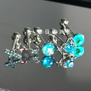 Satan's Child Ice Blue Tongue Barbell 316L Surgical Steel Flash Tongue Ring Heart Shape Hot Girl Piercing Jewelry