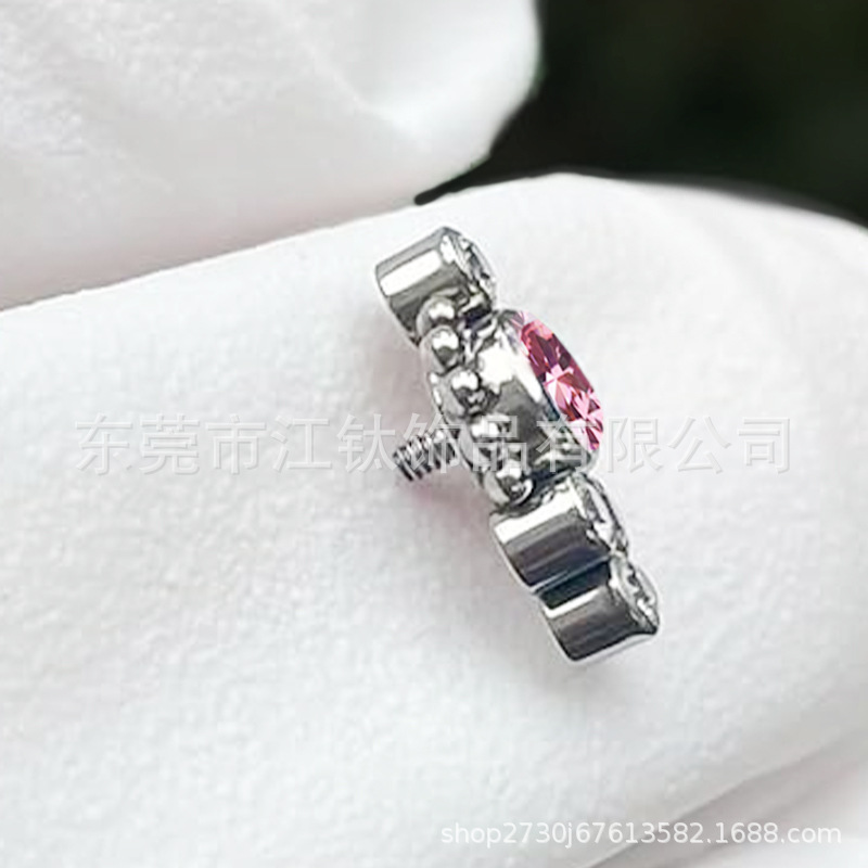 F136 Titanium Lip Labret Stud with Zircon Ball Screw-On Lip Ring - Image 4