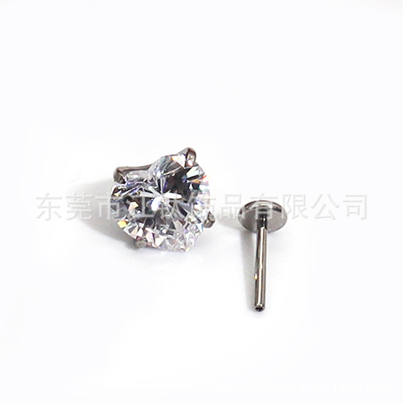 F136 Titanium Lip Nail with 5A Peach-shaped Zircon Pin Ear Nail G23 Titanium Alloy Body Piercing Jewelry Ear Nail - Image 3