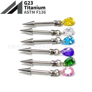 F136 Titanium Internal Thread Pointed Cone Water Drop Pendant Earrings Devil Studs - Cartilage Ear Piercing Jewelry