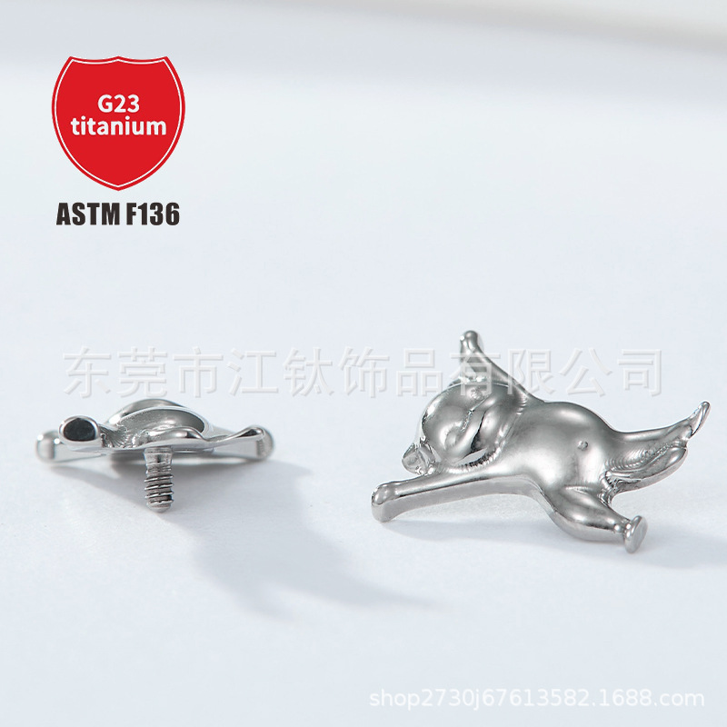 Cute Small Cat Ear Bone Nail G23 Titanium Implant Grade Ear Cartilage Stud Flat Back Earring - Image 2