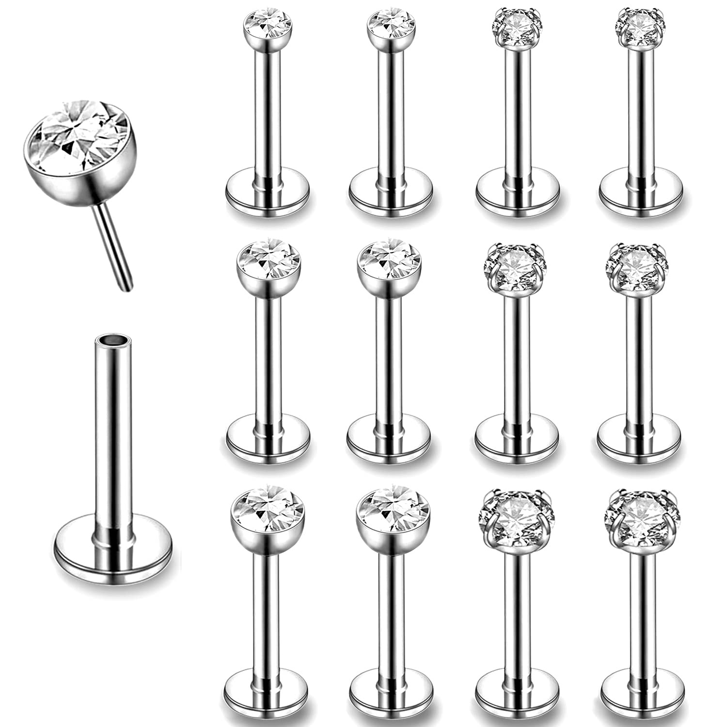 F136 Titanium Flat Bottom Labret Stud Lip Piercing Jewelry Small Base G23 Titanium Alloy 16G 11mm - Image 3