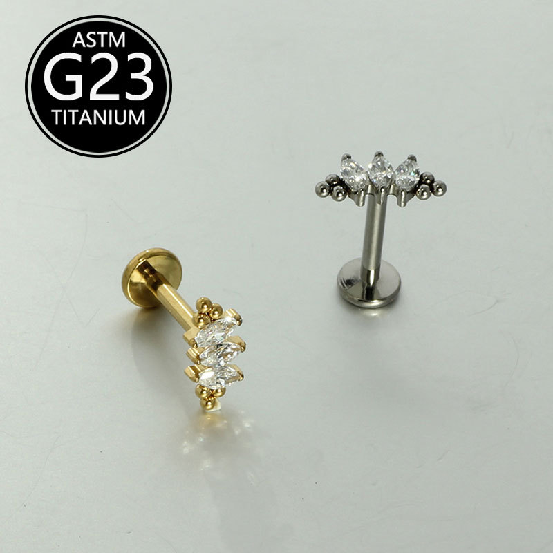 G23 Titanium Zirconia 16G Lip Piercing 6-10mm Ear Bone Stud Unisex Fashion Leaf Earring - Image 4
