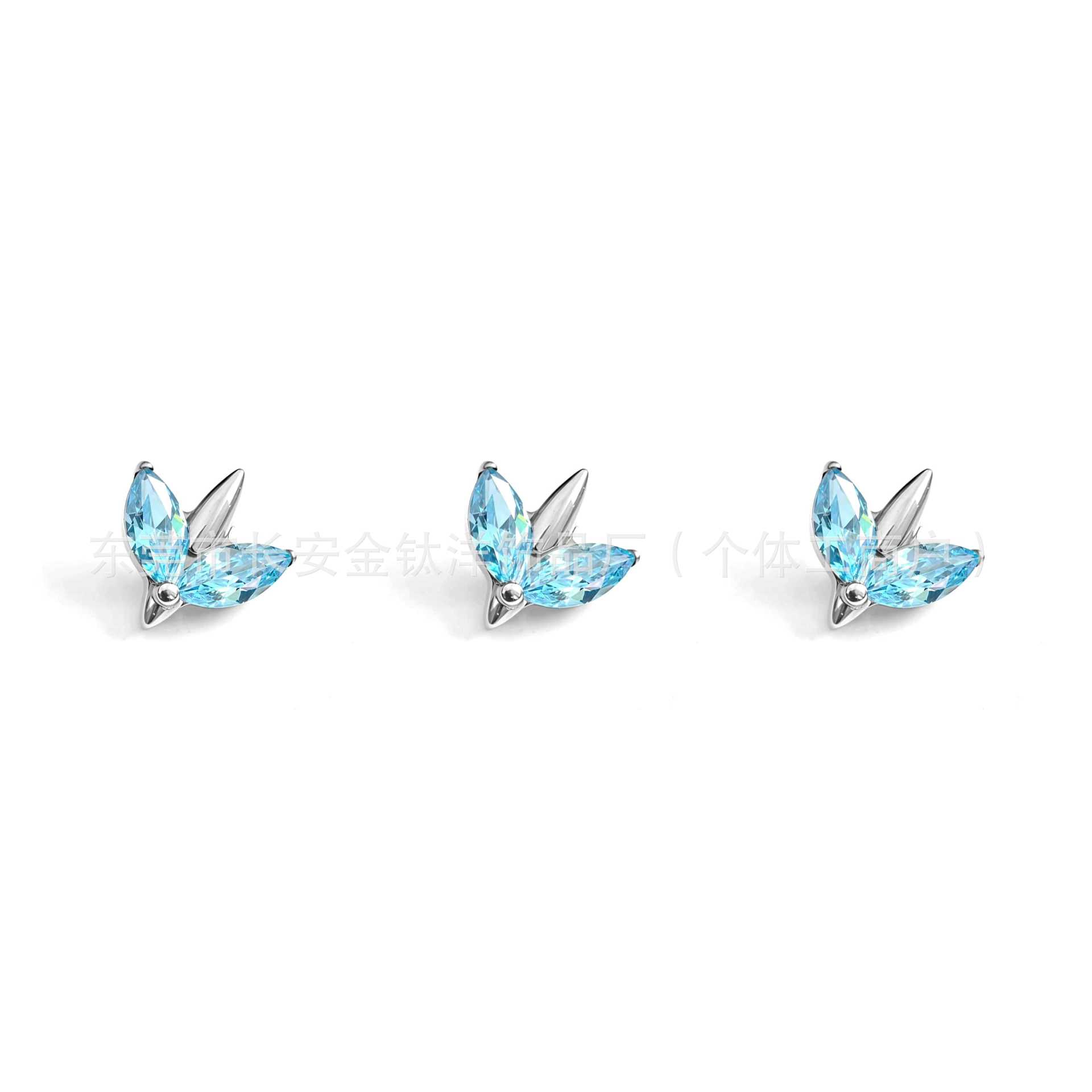F136 Titanium Double Marquise Small Airplane-Shaped Ear Studs, Zircon Lip Studs, Nose Studs, Ear Cartilage Studs, G23 Titanium Alloy Piercing Jewelry - Image 2