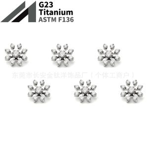 F136 Titanium Eight-Leaf Full Diamond Snowflake Zircon Labret Stud Ear Cartilage Piercing Jewelry Flat Back Earrings