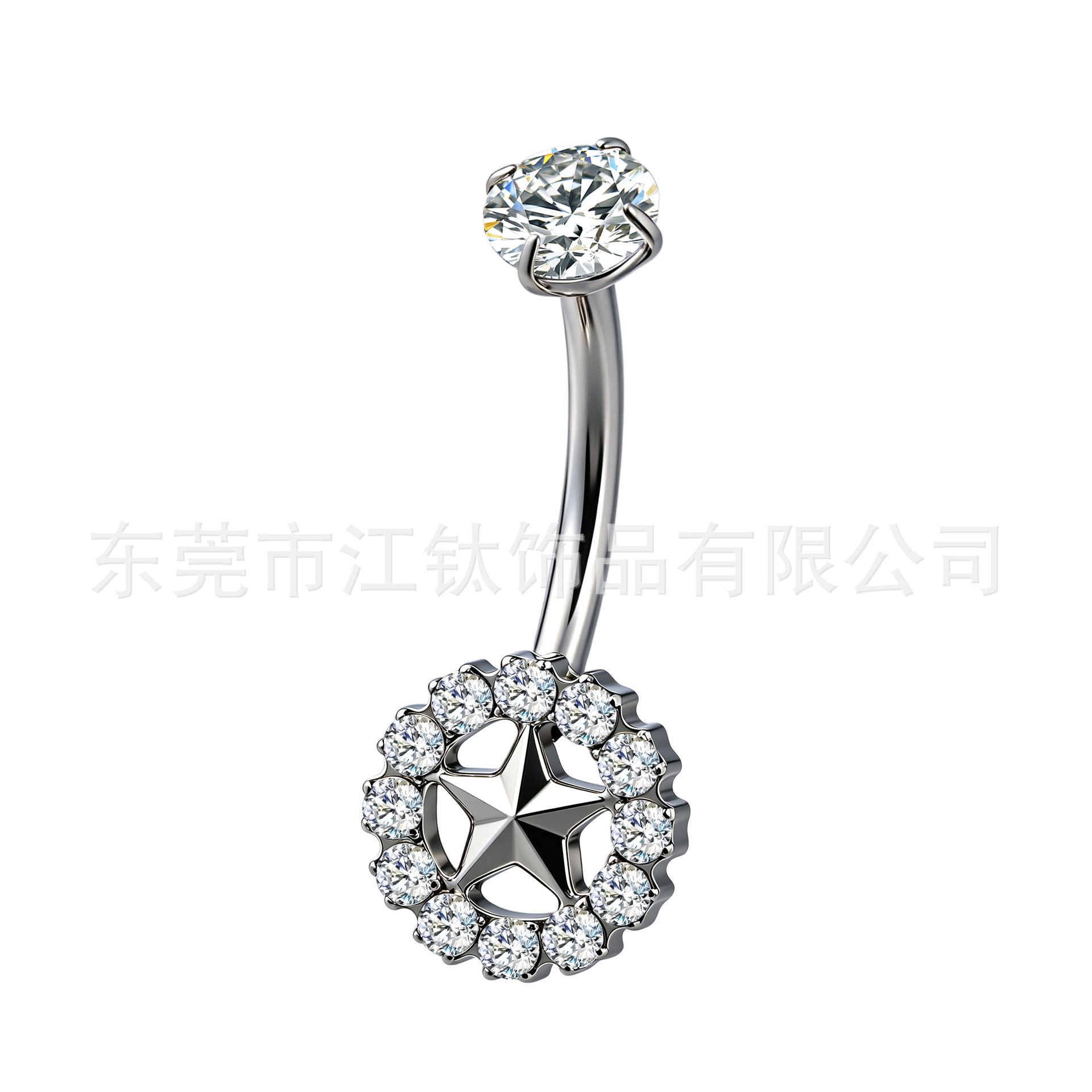 G23 Titanium Internal Thread Star Hollow Zircon Navel Piercing - Gold 14G 12mm - Image 5