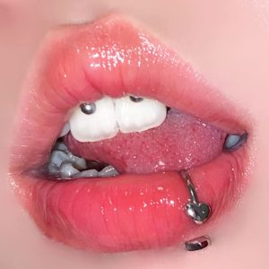 Double-Ended Heart Lip Ring C-Shaped Hoop, Ear Bone Cartilage Piercing Jewelry, Externally Threaded Titanium Steel Lip Hoop