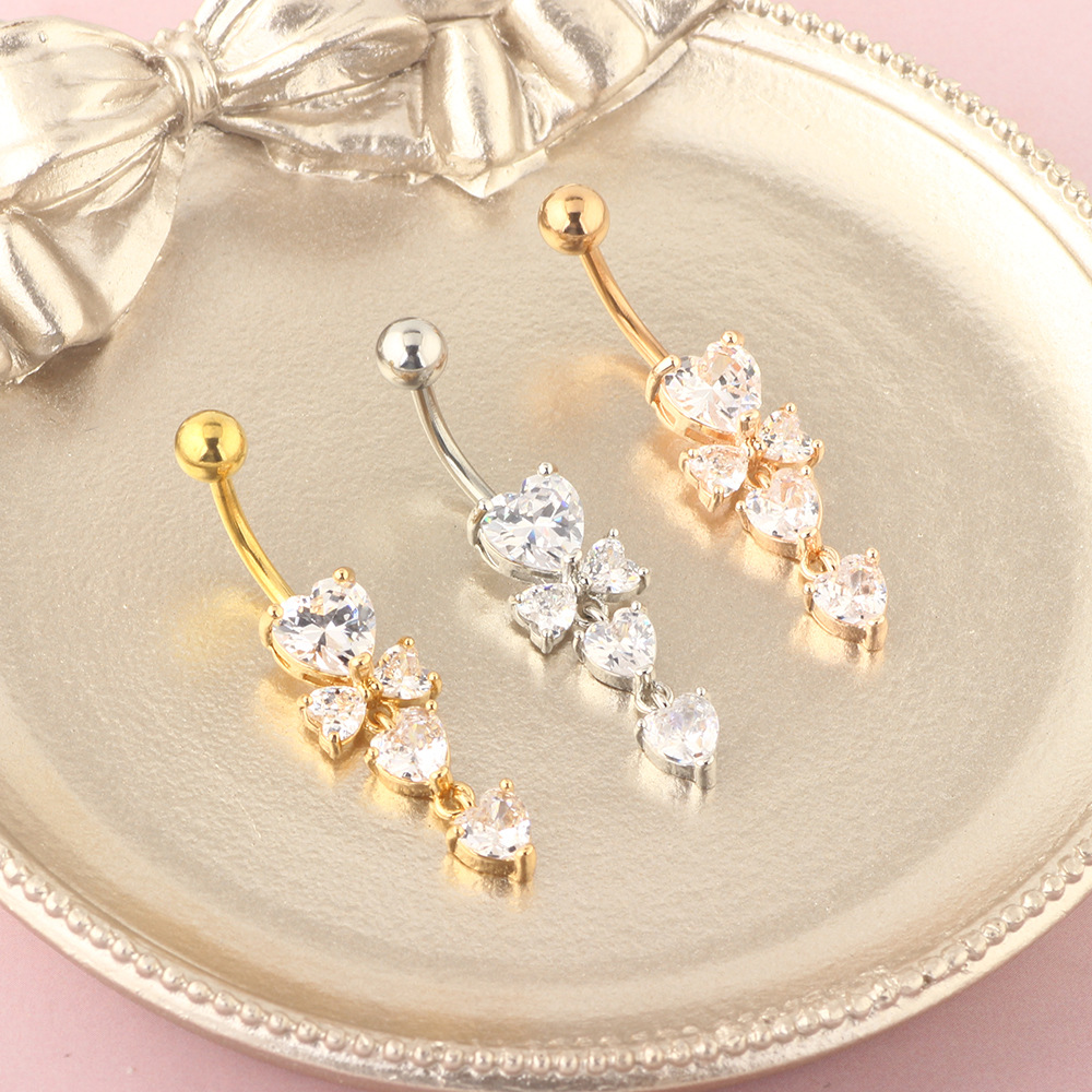 European American Fashion Double Love Inlay AAA Zircon Navel Ring Quality Belly Button Piercing Jewelry - Image 3