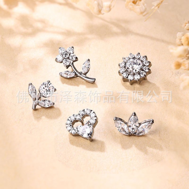 F136 Titanium Alloy Ear Studs, Finely Carved Zircon Ear Bone Studs, G23 Titanium Lip Studs, Body Piercing Jewelry - Image 3