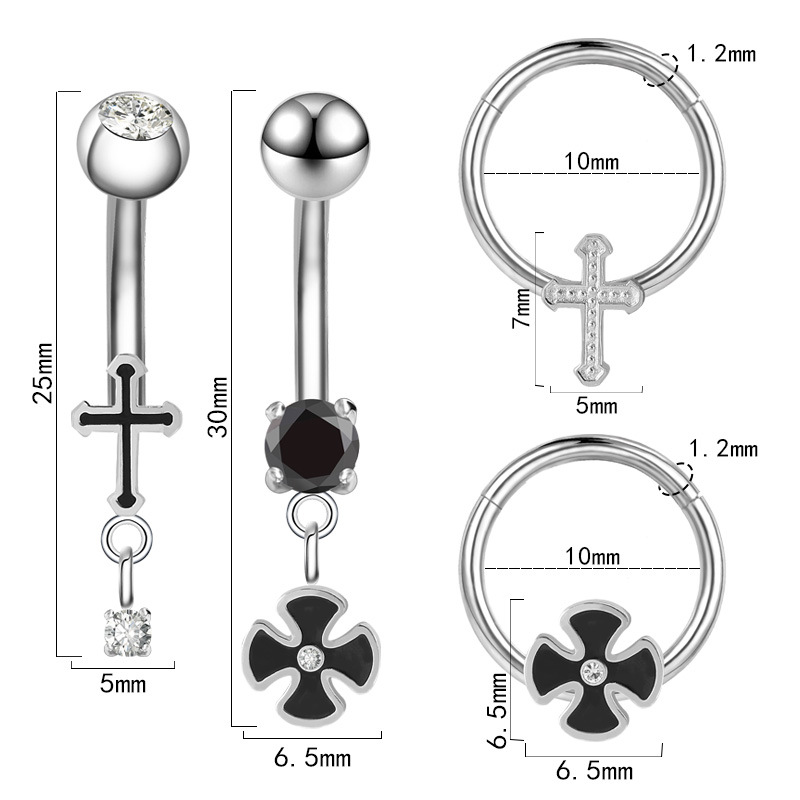 Spring 2023 Stainless Steel Diamond Nose Ring Dark Cross Gothic Zircon Nose Stud for Women - Image 5