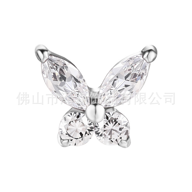 F136 Titanium Alloy Butterfly Lip Earrings with Zircon - Internal Thread Body Piercing Jewelry Lip Stud Ear Bone Nails - Image 5