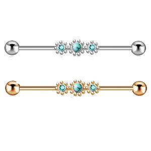 European American Industrial Barbell Cross Bar Piercing Jewelry 18K Gold Plated Stainless Steel Long Earring