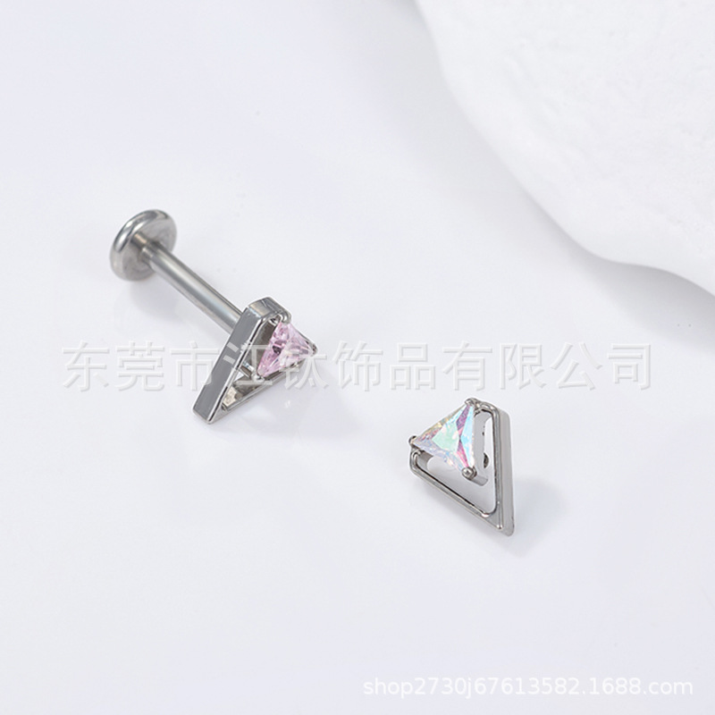 G23 Titanium Ear Cartilage Stud Triangular Hollow CZ Implant Post - 1.2x10mm - Image 3