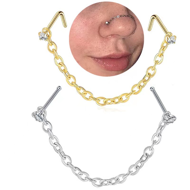 G23 Titanium Chain Nose Ring Claw Zircon Nose Ornament Nose Chain Body Piercing Jewelry - Image 2
