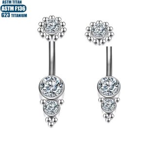 Titanium Alloy Zircon Internally Threaded Spiral Belly Button Ring F136 Silver 1.6*10mm
