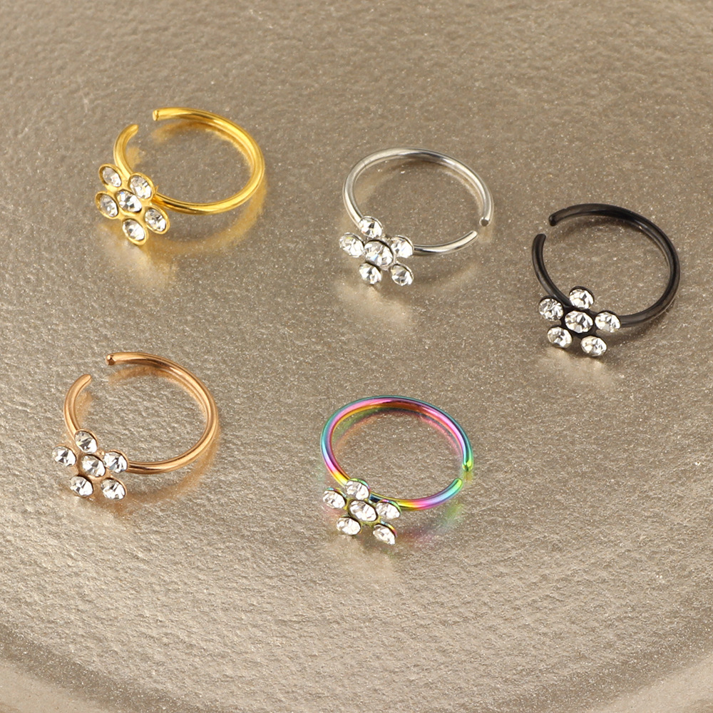 New Artificial Small Flower Diamond Nose Ring for Women - Stainless Steel Geometric Nail Piercing Jewelry - Image 3