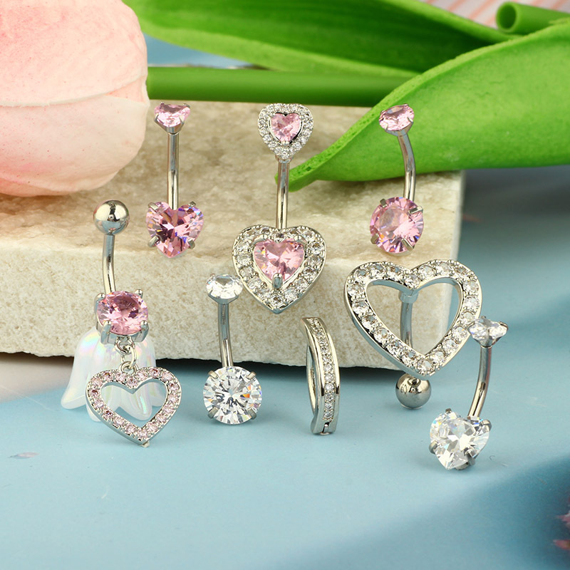 Creative Heart Belly Button Ring Set - 8 Mixed Styles Stainless Steel Body Piercing Jewelry Wholesale - Image 5