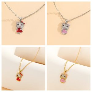 Cartoon Kitten Oil Drop CZ Necklace, Super Flash Women's Pendant Chain, Light Luxury Fashion Jewelry