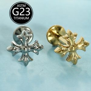G23 Titanium Cross Lip Nail Internally Threaded Fashion Earring Lip Piercing Jewelry