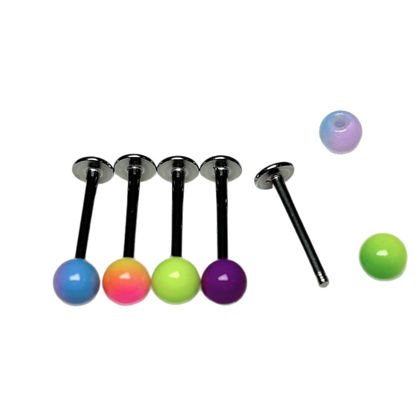 Gradient Acrylic Labret Stud Lip Piercing Jewelry - 4 Color Fantasy Fresh Ear Bone Nails - 16mm x 1.2mm Externally Threaded 316L Surgical Steel - Image 5