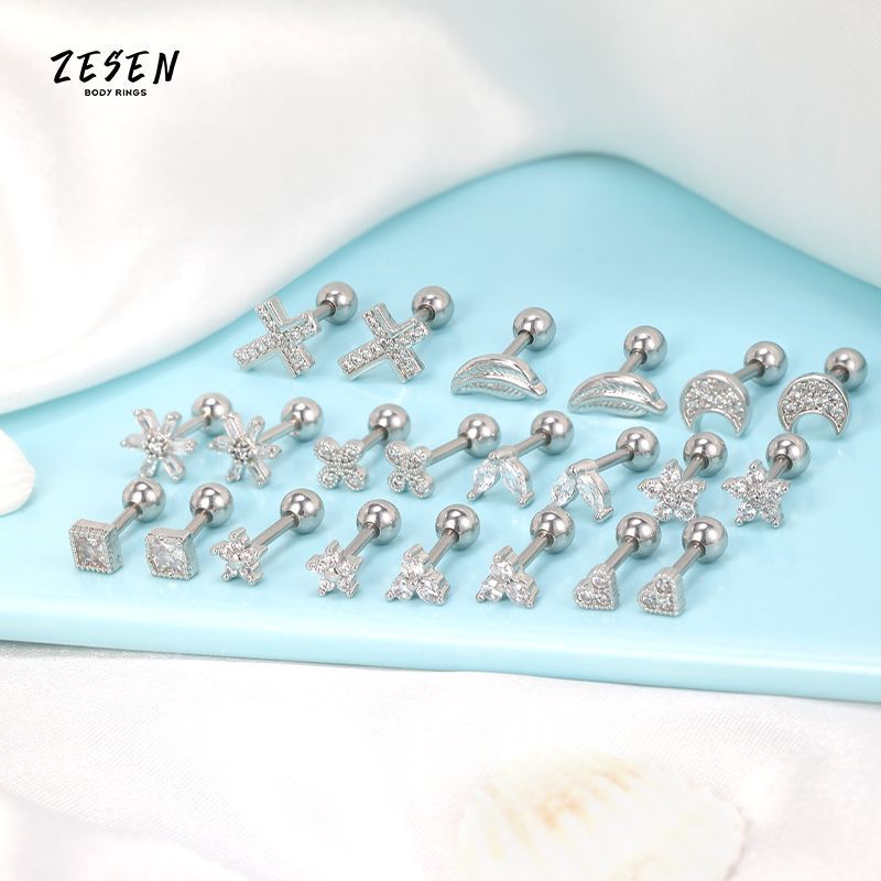 Korean New Design Titanium Steel Earrings Micro Diamond Love Bone Earrings for Cartilage - Image 4